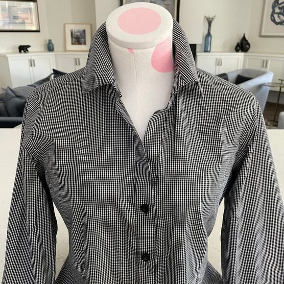 Foxcroft Lg Slv Button Down Cotton Check Wrinkle Free Shirt Blk+Wht Sz S NWOT - Picture 3 of 12